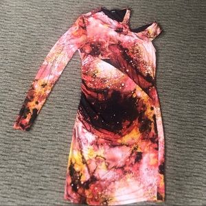 ASOS Galaxy Print One Sleeve Bodycon Midi Dress